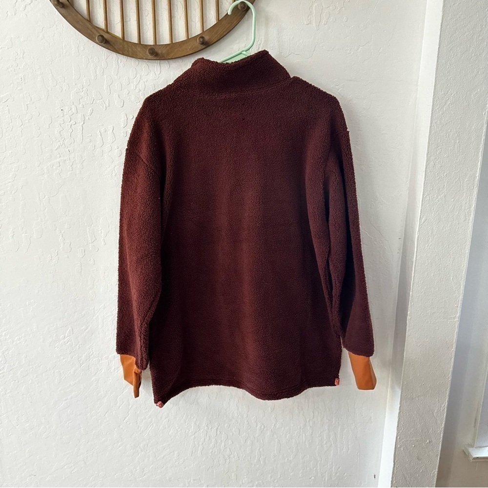 Aerie Offline Burgundy Orange Pink Pullover Sherpa Quarter Zip Pockets M - Picture 5 of 7
